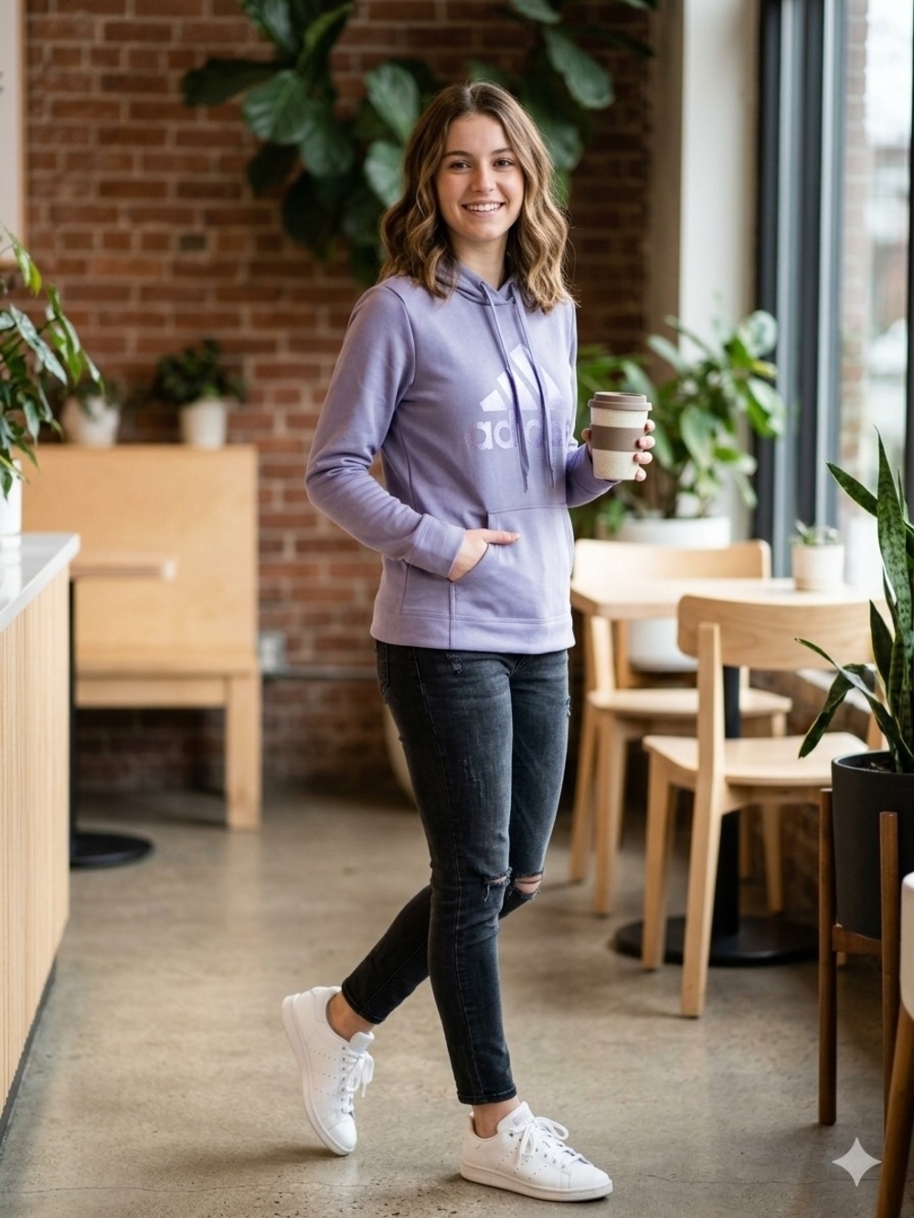 adidas Women's Lavender Cowl Neck Logo Hoodie